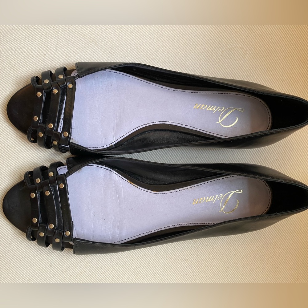 Delman Open Toe Black Flats - 7.5